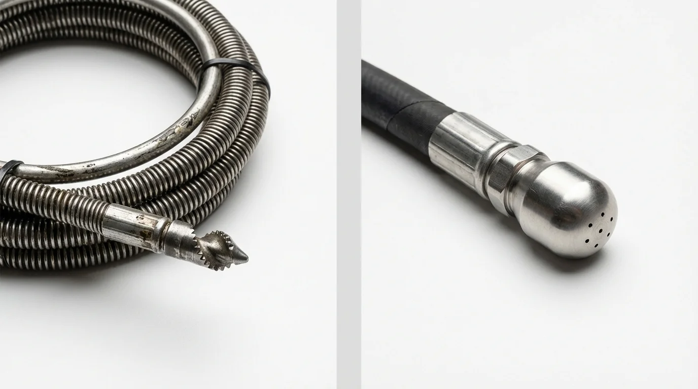 Drain snake cable and hydro jetting nozzle used for drain cleaning in Fort Rucker, AL